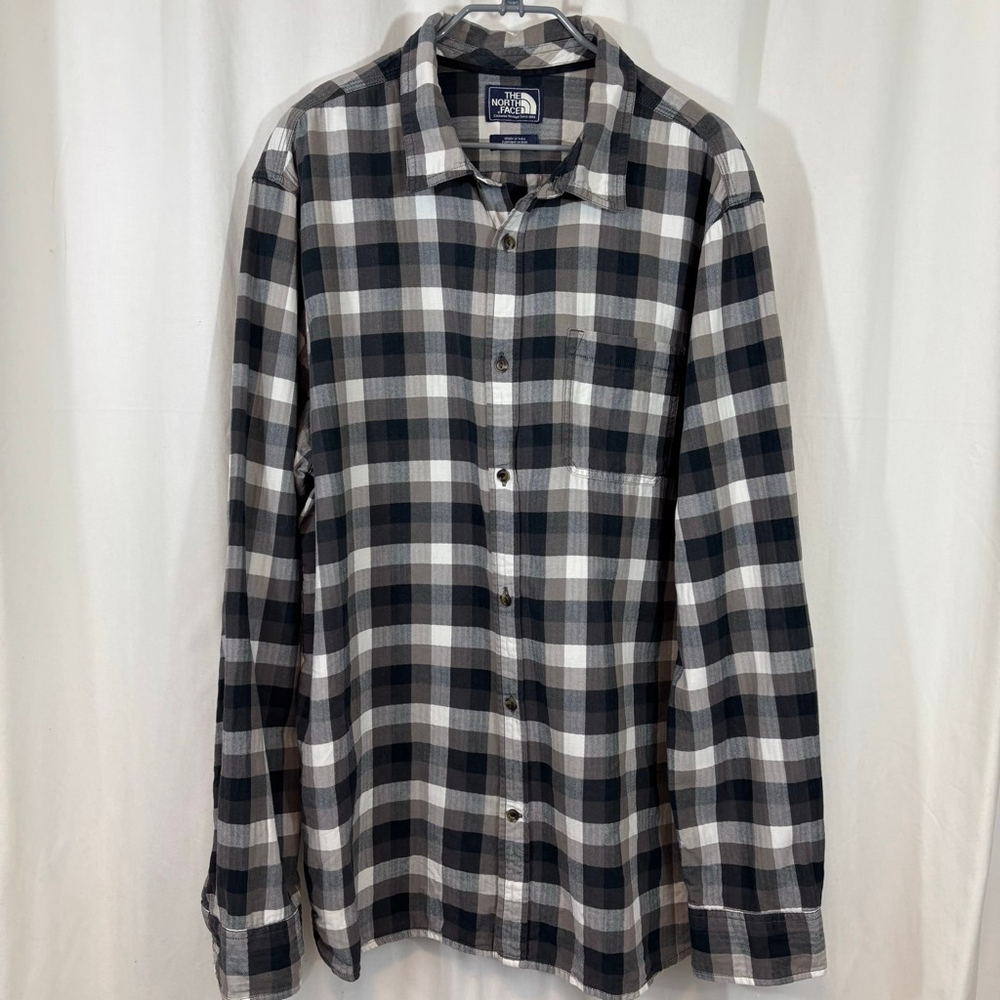 Men's The North Face Grey Black and White Plaid Shirt Size XL
